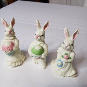 The Cutest Set of 3 White Porcelain Easter Rabbit Figurines 3" Bunny